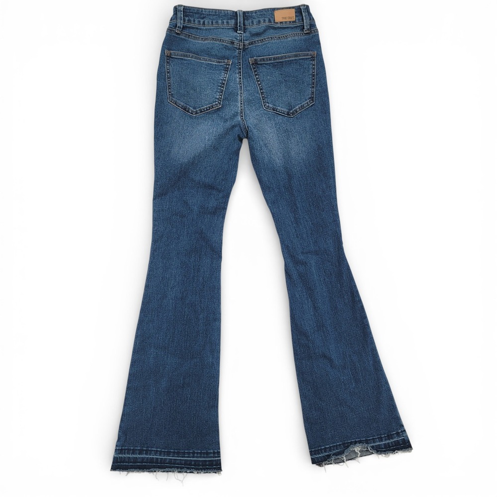 True Craft Womens 5R High Rise Flare Jeans Blue Stretch‎ Raw Hem - Picture 3 of 7